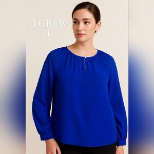 J.Crew Women’s Blue Textured Long Sleeve Blouse Polyester Size L